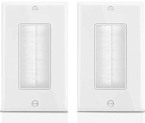 Tedgetal Single Brush Wall Plate 2-Pack,Single Gang faceplate Cable Pass Through Insert Wall Socket for HDTV, HDMI, Network, Coaxial Cables, Speaker Wires White