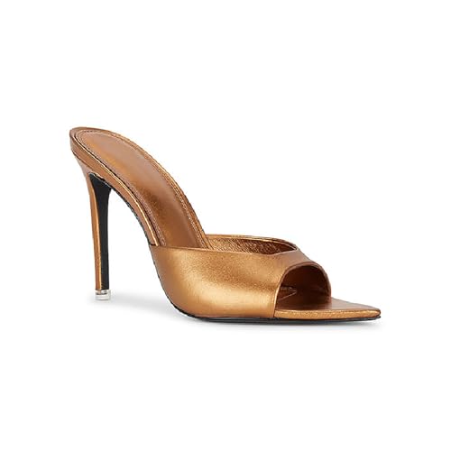 Women's Leather Pointed Toe Stilettos Heeled Sandals Fashion Sexy Open Toe Slip On Backless High Heels Slides for Party Prom Date Dress Shoes - Main Image