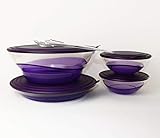  TUPPERWARE Eleganzia Schüssel 2X 600ml + 1,5L + 3,2L + Salatbesteck VIOLETT-LILA/TRANSPARENT Schale BLICKFANG + Geschenk 1,3L Lachs Ergonomica