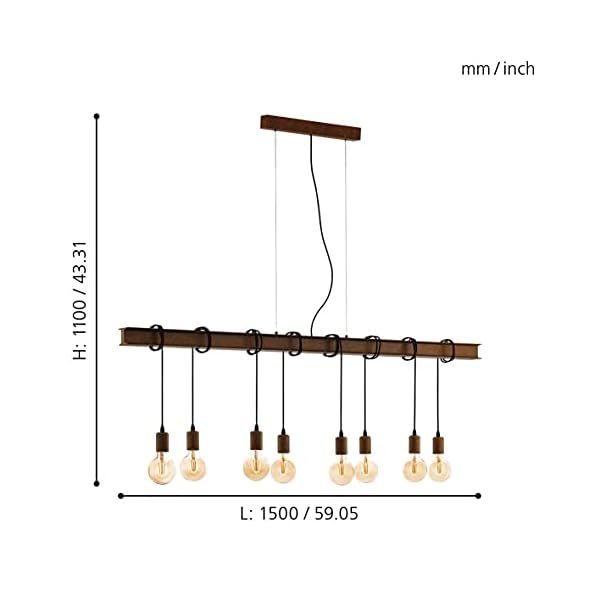 EGLO Pendant Lighting Townshend 4, 8 Lamp Ceiling Light Fixture in Vintage and Industrial Style For Dining and Living Rooms, Hanging Light Made of antique Brown Metal, E27 Socket - Image 5
