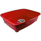 Open Cat Litter Box – Large Litter Pan for Small & Large Cats | Durable Standard Box, Easy to Clean (RED)
