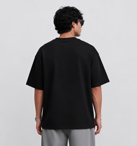 Image of PeaceOut Oversized T Shirt for Men | 240 GSM Heavyweight Cotton T Shirt | Drop Shoulder Oversized Tshirt for Men | Baggy Loose Fit Streetwear Round Neck Half Sleeve Casual Wear