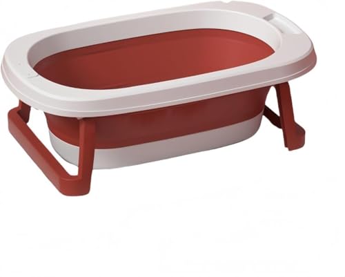 犬 バスタブ 犬 お風呂 中小型ペット お風呂 折りたたみ バスタブ コンパクト 犬猫兼用 省スペース マンション収納に最適 滑り止めシリコン足パッド付き 9cm超薄型 インテリジェントな温度感知ウォータープラグ 黄色 (レッド,基準)