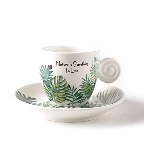 PEVSCO Coffee Mug or Tea Cup Fresh Style 90ml Espresso Cup Set With Tray Monstera Leaf Frost Small Italian Black Coffee Mug Taza Tasse Xicara Novelty Coffee Mugs