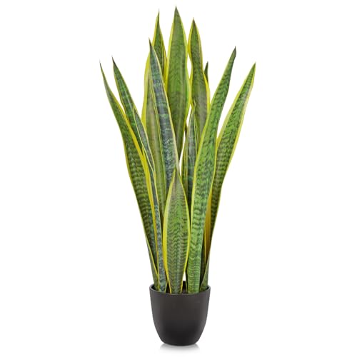 Hollyone Artificial Snake Plant Potted, 28 Inch Faux Sansevieria Trifasciata Plants Large Tall...