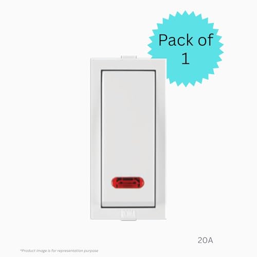 Image of Anchor by Panasonic Roma Classic 1 Module 20A One Way Switch with Neon Indicator, Heavy Duty Switch for Inductive Loads - Motors, Fans, Appliances, White Switch, (21077-1)