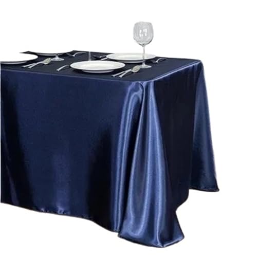 JCXIOC Manteles Mantel de satén de Color sólido, Cubierta de Mesa, superposición for cumpleaños, Boda, Banquete, Restaurante, Suministros for Fiestas y Festivales(Dark Blue,145x396cm)