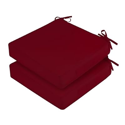 HOMELYSIAN Waterproof Outdoor Chair Cushions Set of 2, Square Outdoor Seat Cushions with Ties and Removable Covers, 19 x 19 Outdoor Cushions for Patio Furniture with Portable Handle(Burgundy)