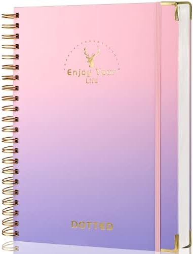 Smarpau Spiral Notebook, 8.5" x 11" Large Dotted Notebook College Ruled, 120 GSM Thick Paper, 172 Pages, Hardcover Dot Grid Notebook for Women Grils (Pink-Purple Gradient)