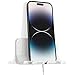 Decobay D2 Wall Mount Phone Holder, Hands Free Phone Holder with Adhesive and Data Cable Receiving Hole for Shower, Charging, RV, Compatible with iPhone, Smartphone Cables, Keys and More (White)