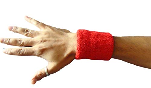 Image of Play2Fit 4 Cotton Wristband (2 Pair) Soft Sweatband For All Sport, Stretchable, Sweat Absorbent Supports Wrist Made In India (Red, 3 Inch)