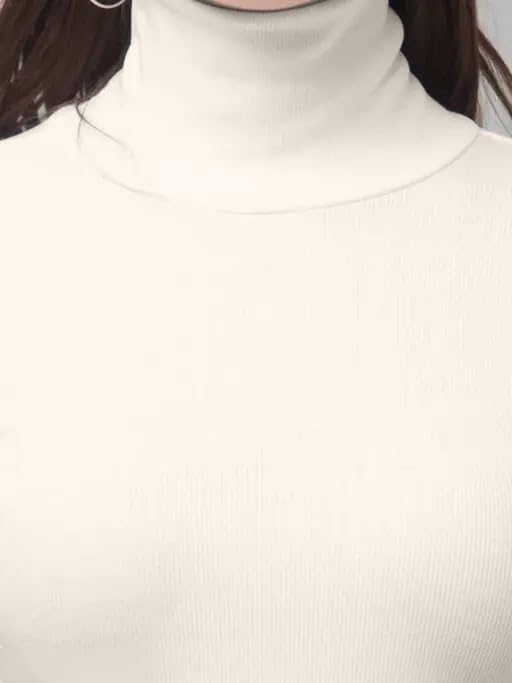Image of Stylish Black Turtle Neck Cotton Solid Tshirt for Women