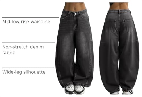Image of EMMIOL Women Hip Hop 90s Vintage Baggy Jeans Denim Pants Mid Waist Jeans