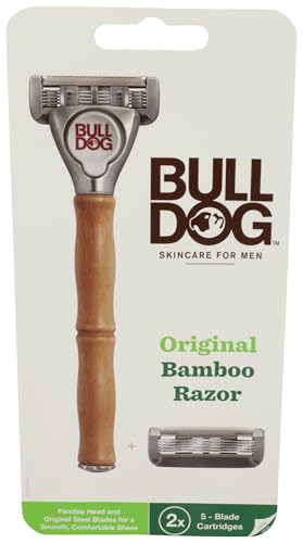 Bulldog Mens Skincare and Grooming Original Bamboo Razors for Men with a Natural Bamboo Razor Handle and 2 Razor Refills
