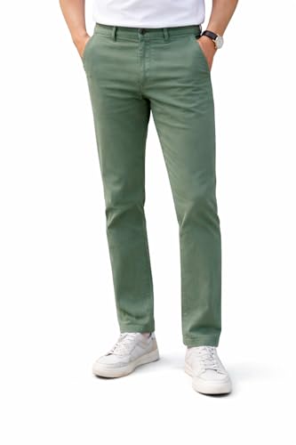Image of DENRO Men's Slim Fit Cotton Stretch Trousers | Smart Casual & Workwear Pants for Office Use | 98% Cotton 2% Spandex Fabric | Mid-Rise Tailored Fit | Sizes 28-38