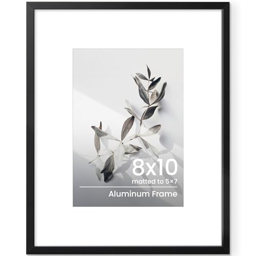 8x10 Picture Frame, Metal 8x10 inch Black Photo Frame, 8x10 Picture Frame with Mount for 5x7 Inch Display Tempered Real Glass Tabletop & Wall Mounting Display Poster Frame for Home & Wall Decor