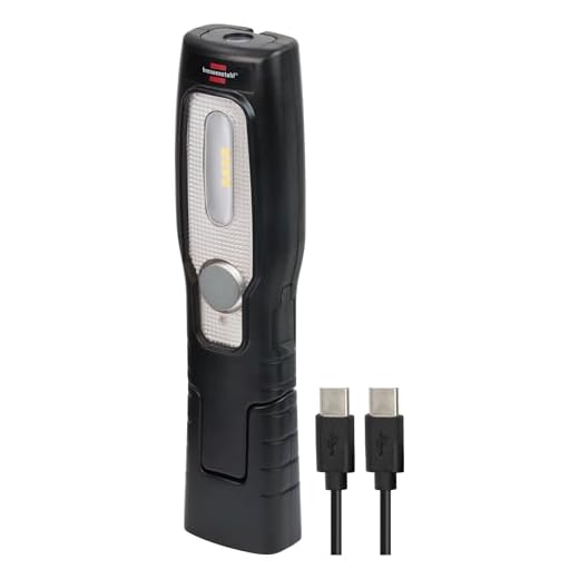 Brennenstuhl LED Akku Handleuchte HL 201 A/LED Werkstattlampe mit Akku (250 + 70lm, knickbarer Haltefuß, handliche Arbeitsleuchte mit Magnet und Haken, inklusive USB C Kabel)