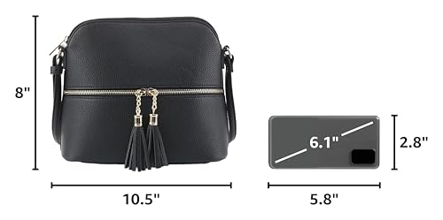 Image of SG SUGU Lunar Lightweight Medium Dome Crossbody Bag Shoulder Bag with Tassel | Zipper Pocket | Adjustable Strap