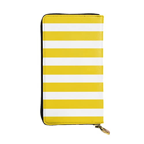 Portefeuille pour femme en cuir jaune à rayures, grand portefeuille multi-compartiments