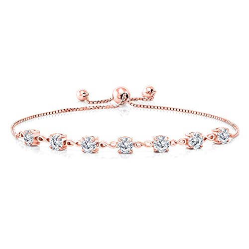Gem Stone King 18K Rose Gold Plated Silver White Moissanite Infinity Links Bracelet For Women (2.31 Cttw, Round 4.5MM, Fully Adjustable Up to 9 Inch)