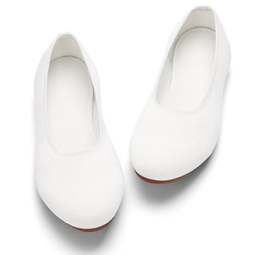Image of Puxowe Women's Ballet Flats Breathable Knit Slip On Comfortable Round Toe Walking Shoes with Arch Support Insole for Work