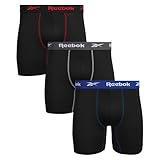 Reebok Mens Boxer Briefs - 3 Pack Stretch Moisture Wicking 6” Inseam Mens Underwear with Contour Pouch Boxers for Men, Size Medium, 3pk - All Black
