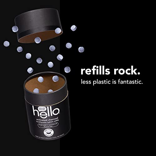 Hello Charcoal Toothpaste Tablets, Eco Friendly Toothpaste Tablets For Refilling With Active Charcoal, Fluoride Free, Fresh Mint Flavor, 3 Compostable Pouches, 180 Tablets Total #TOP4