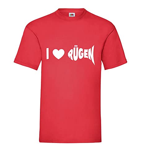 Shirt84.de T-shirt pour homme avec inscription I Love Rügen, rouge, L