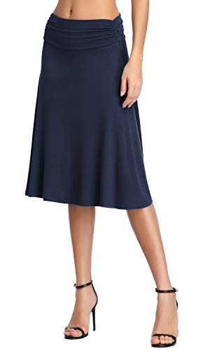 Image of Urban CoCo Women's Ruched High Waist Knee Length Jersey A-Line Stretchy Flared Casual Skirt