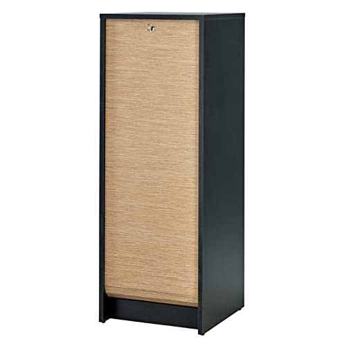 SIMMOB Classeur à Rideau Noir Bicolore 5 Niches L 37.8 H 103.8 P 38.4 cm - Chêne Naturel