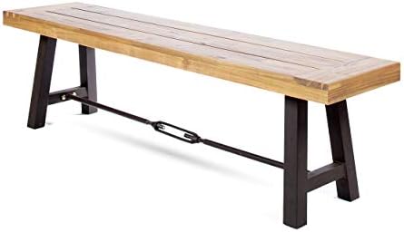 Christopher Knight Home Catriona Outdoor Acacia Wood Bench with Metal Accents, Teak Finish / Rustic Metal 14. 50 x 63 x 17. 75 inches