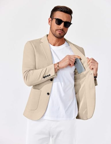 Image of COOFANDY Men's Casual Knit Blazer Slim Fit Lightweight Sport Coat Stretch Two Button Suit Jacket