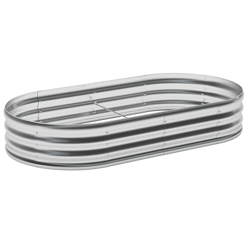 Yortrek Galvanized Raised Garden Bed Outdoor, 4x1.5x1ft Metal Heavy Duty Planter Boxes for Gardening, Easy Assemble Bottomless Small Oval Plant Container Kit for Vegetable, Flower, Fruit, Silver