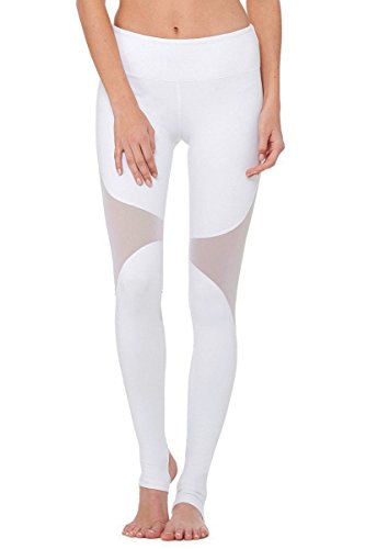 DeepTwist  Womens Mesh Yoga Pants Stirrup Leggings Active Gym Fitness Workout Running Tights, 10, White(mesh Stirrup Pants)