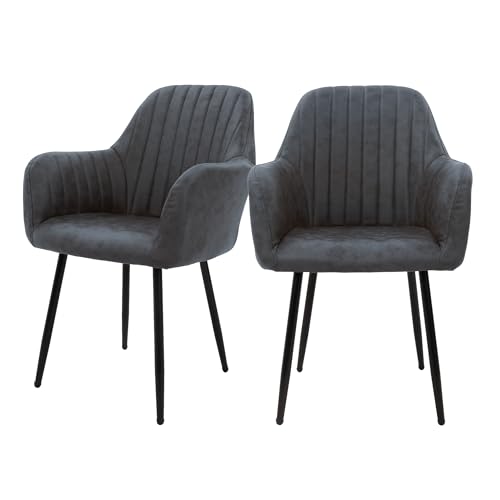 ML-Design 2X Chaises de Salle à Manger avec Dossier et Accoudoirs, Anthracite, Revêtement en Simili, Assise Rembourrée avec Pieds en Métal, Chaise pour...