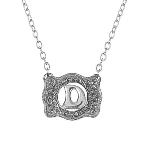 Belt Buckle Necklace Western Style Initial Letter Pendant Necklace, Decorative Belt Buckle Frame Design