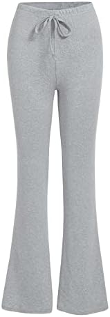 SOLY HUX Women's High Waist Flare Leg Bell Bottom Sweatpants Tie Knot Front Casual Bootcut Yoga Pants Solid Light Grey L