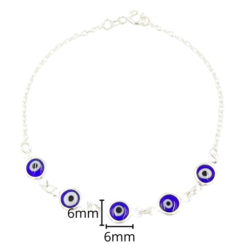 PULSEIRA FEMININA ELO PORTUGUES OLHO GREGO REDONDO - PRATA925 - JROMERO ARTIGOS COR:AZUL