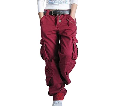 Pantalon hip hop femme rouge large type cargo streetwear surdimensionné taille 31-35