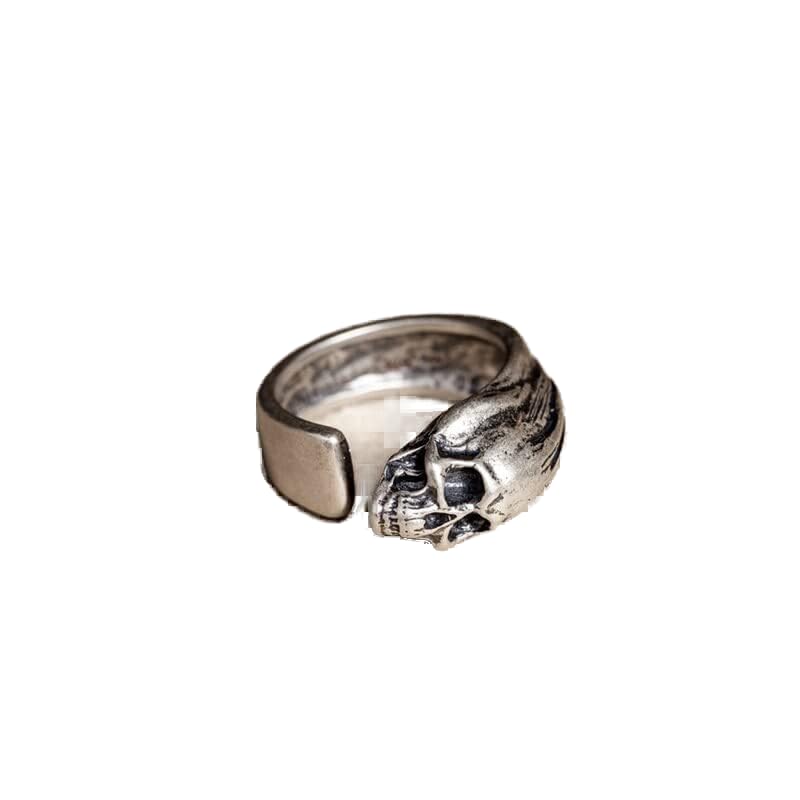 CHABER Anillos De Plata De Ley 925, Anillo De Calavera De Alma Oscura para Hombres Y Mujeres, Anillo De Apertura Ajustable, Joyería Gótica Punk