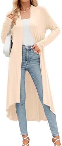 POGTMM Women's Casual Long Open Front Drape Lightweight Duster High Low Hem Long Sleeve Maxi Cardigan with Pockets(S-3XL)