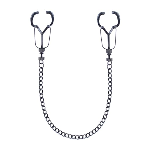 Kutocesy Pinzas Pezones Ajustables Con Cadena – Juguete Sexual Con Puntas De Goma Para Parejas – Bondaged Kit Mujer Discreto En Acero Duradero (Black)