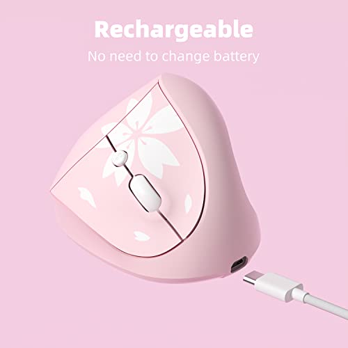 Mytrix Sakura Cherry Pink Wireless Ergonomic Vertical Mouse, 2.4Ghz Optical Ergo Mouse With 800/1200/1600 Dpi - Right Handed For Laptop, Computer, Desktop, Windows, Mac Os, Ios, Linux Android Systems #TOP3