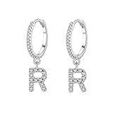 RDSGYZ Boucles d'oreilles créoles en or blanc 750 véritable 750, 26 lettres de A à Z avec diamant pour mariage, créoles hypoallergéniques pour femme, Métal précieux, Diamant