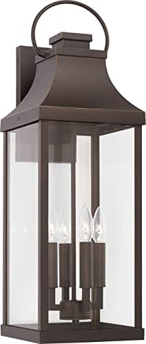Capital Lighting 946441OZ Bradford Clear Glass Outdoor Wall Lantern, 4-Light 240 Total Watts, 27" H x 9" W, Oiled Bronze