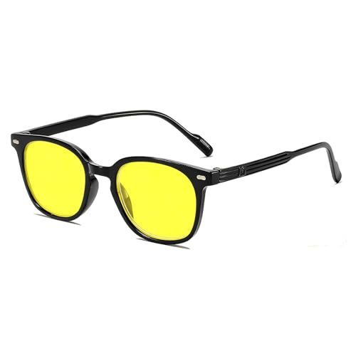 Aihoom Gafas de Visión Nocturna para Hombre y Mujer, Lentes Amarillas con Marco Negro, Ideales para Conducir de Noche, Protección UV, Polarizadas, Estilo Moderno y Cómodo
