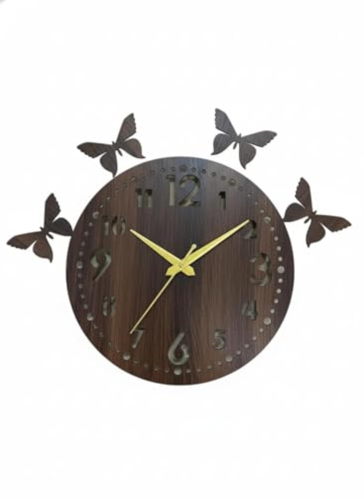 Analog Wooden Wall Clock with Butterfly Design
