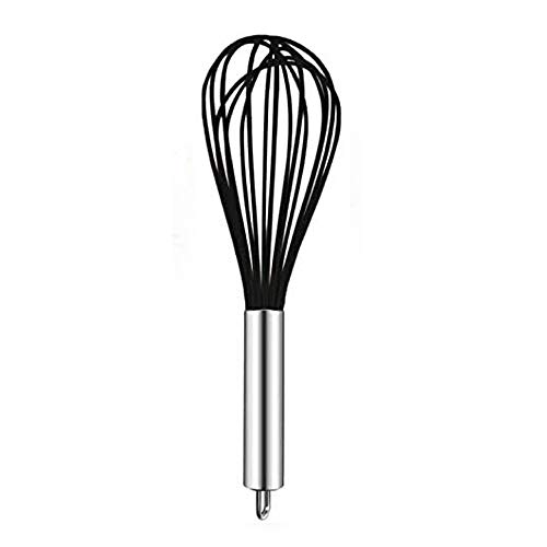 Kitchen Silicone Whisk KUFUNG Balloon Mini Wire Whisk Stainless Steel Silicone Non-Stick Coating Hand Egg Mixer for Blending Whisking Beating Stirring Cooking Baking Black 8 inch