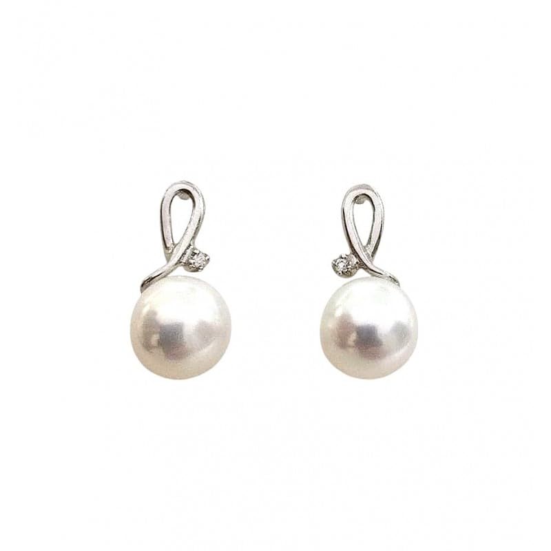Pietre 2 diamanti p. tot 1color g selezionato taglio brillante / 2 perle bianche da 7,5 mm