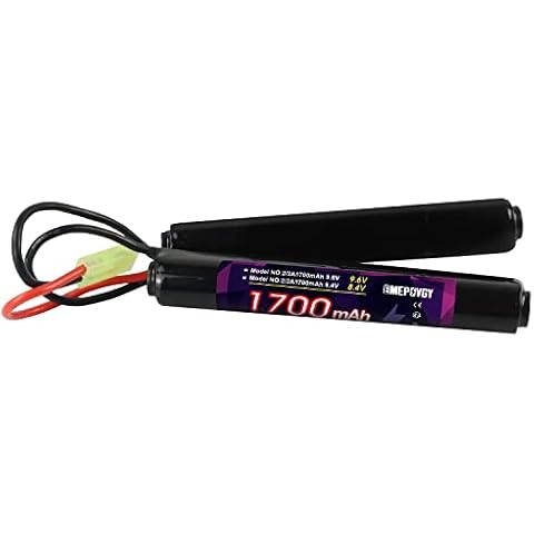 EMEPOVGY Nimh Battery Airsoft 1700mAh 9.6V Rechargeable Nunchuck Stick Battery Pack with Mini Tamiya Plug for Air Soft Gun Rifle Cover